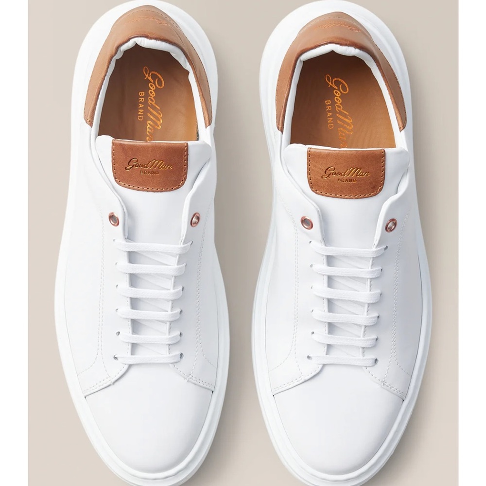 Good Man Brand Classic Legend London Leather White and Brown Sneakers Size 8.5
